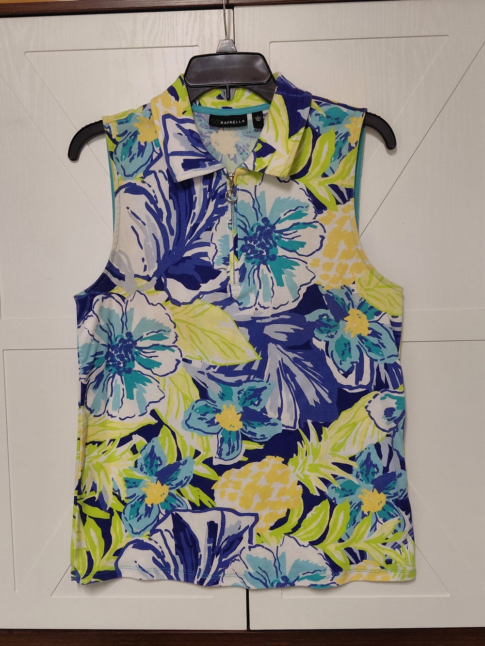 Rafaella Floral Sleeveless Zip Polo Tank -Golf Tennis Lightweight Womens (L)
